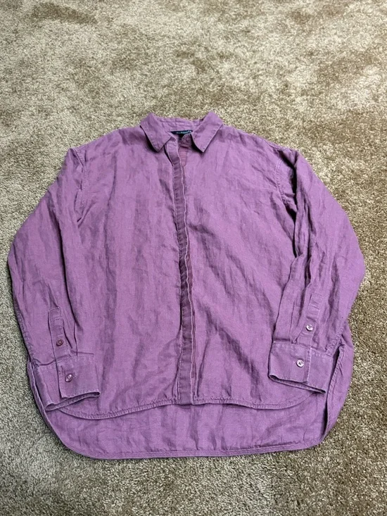 Athleta Playa 100% Linen Button Down Blouse in Tawny Rose - Sz M - Picture 3 of 6